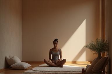 Quiet meditation corner in the studio with cushions