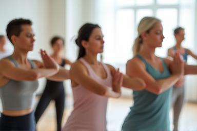 People practicing yoga gracefully